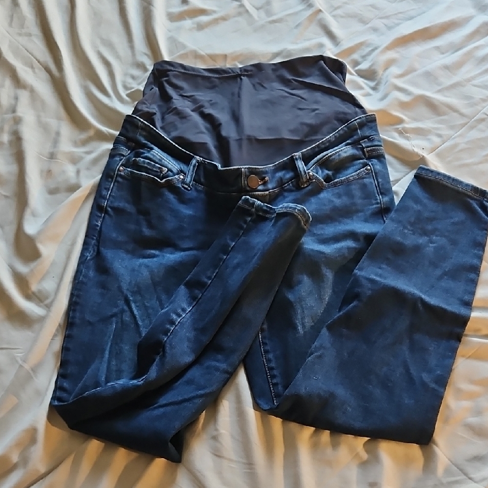 Sz XS Thyme Maternity Dark Wash Over Jeans With Over Bump Panel - GC